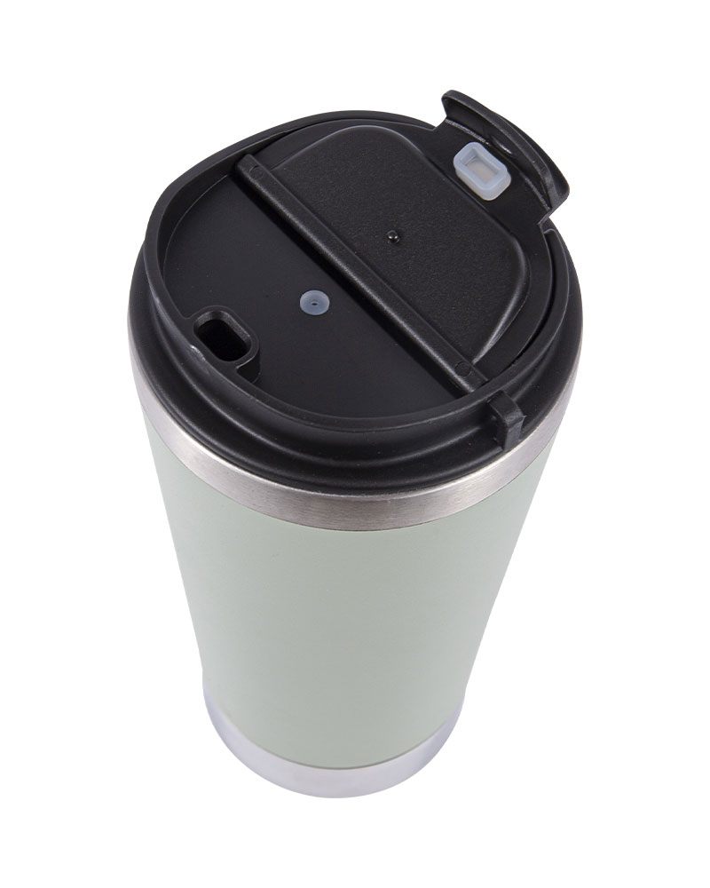 Taza de viaje de café aislada en acero inoxidable con borde y base con acabado de espejo