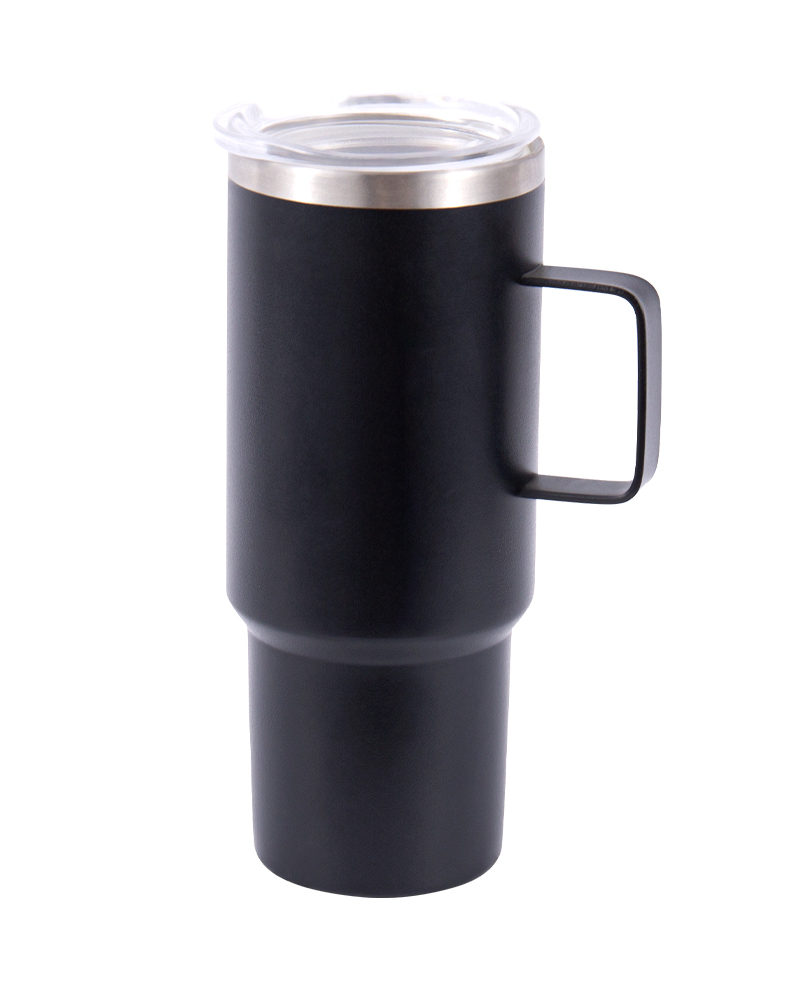 Taza térmica para coche de acero inoxidable minimalista negra con tapa transparente