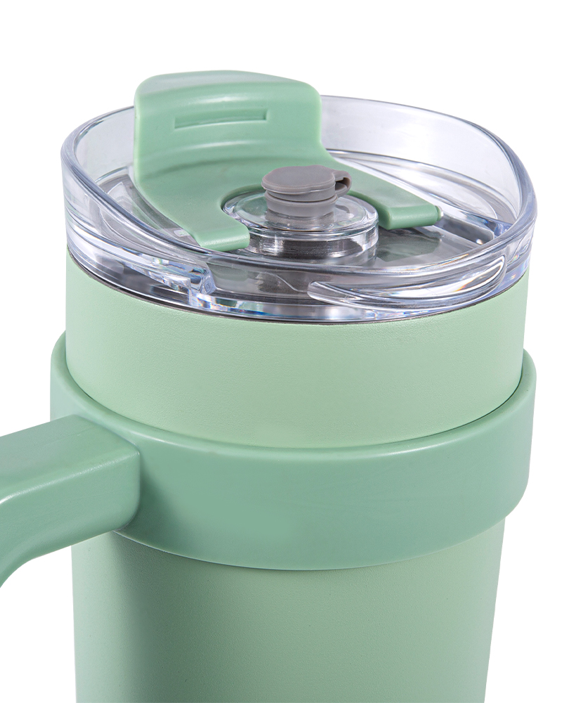 Taza de acero inoxidable para coche con tapa abatible y paja y asa desmontable