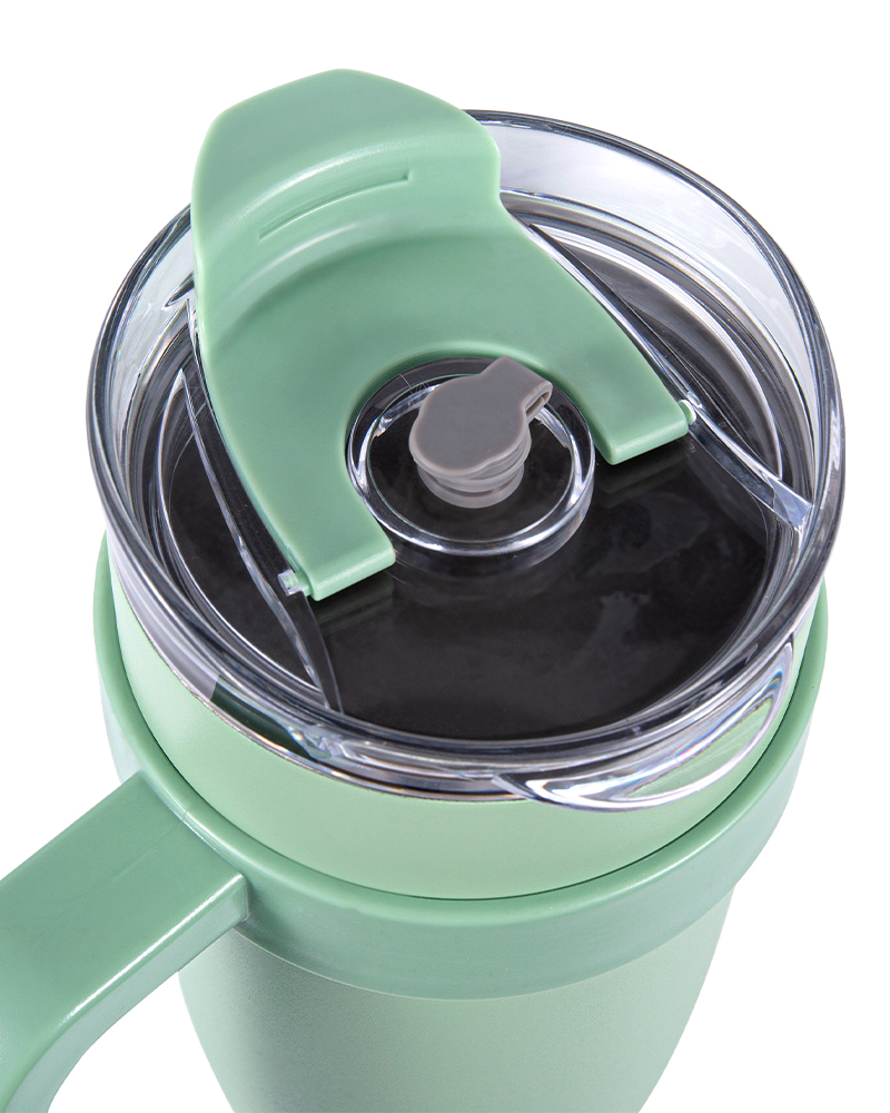 Taza de acero inoxidable para coche con tapa abatible y paja y asa desmontable