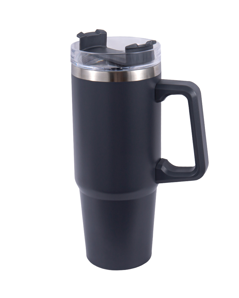 Taza térmica para coche de viaje de acero inoxidable de doble pared grande con asa de transporte