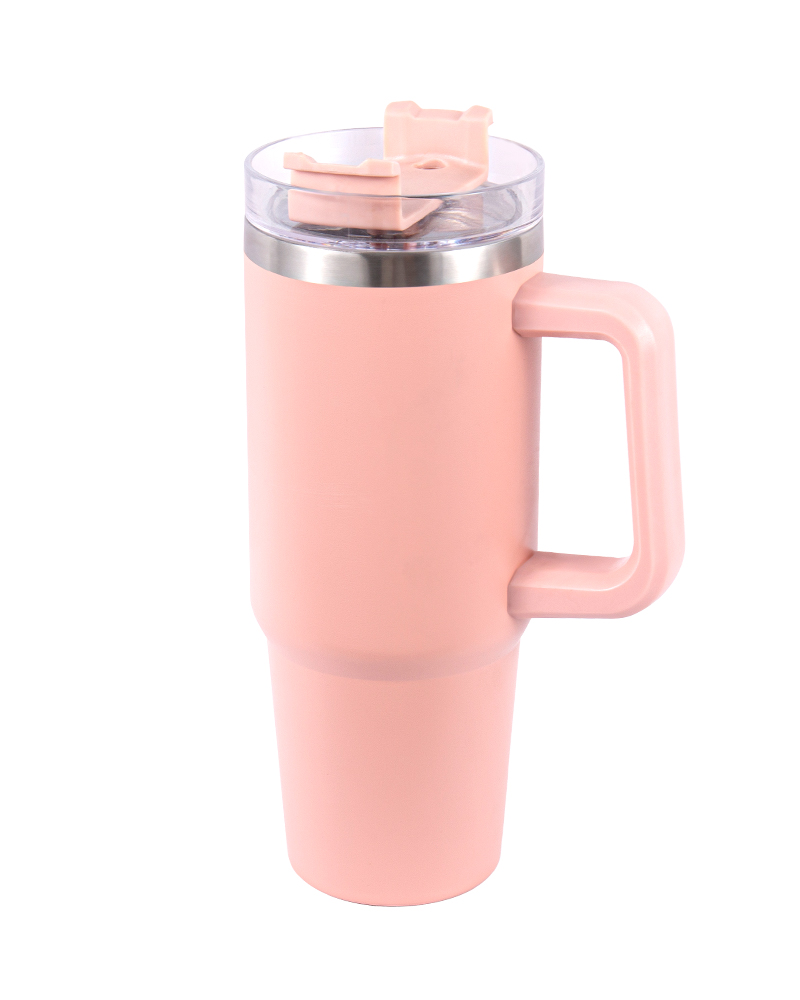 Taza térmica para coche de viaje de acero inoxidable de doble pared grande con asa de transporte