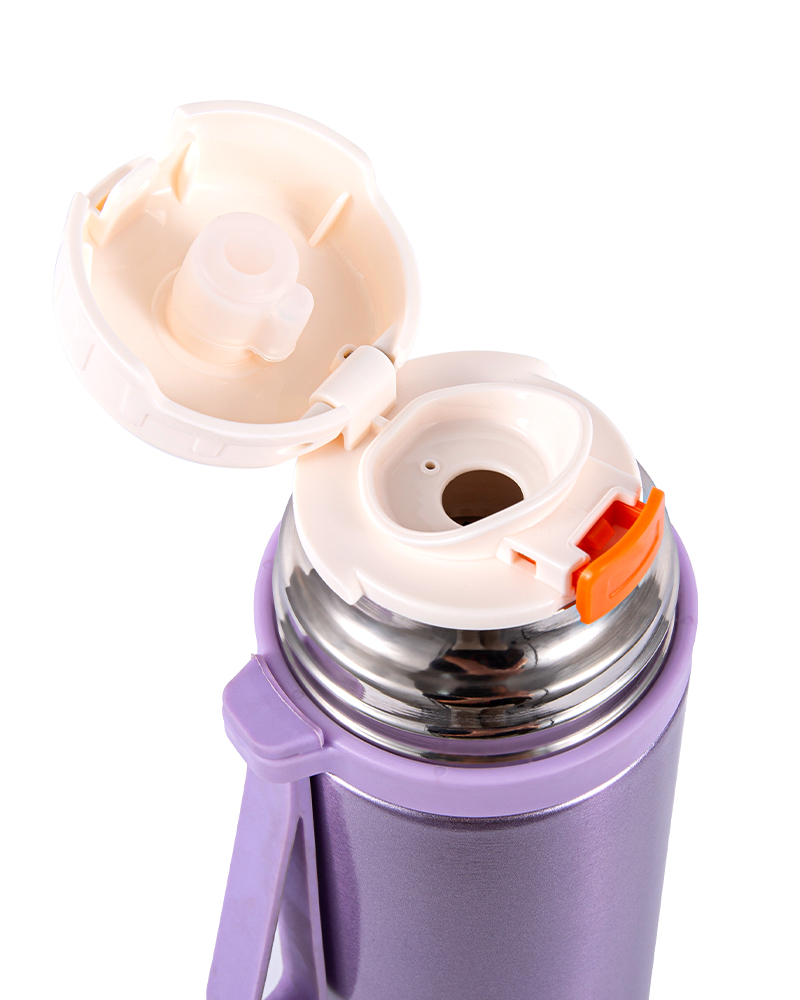 Tapa de doble función de acero inoxidable para taza térmica para estudiantes con correa de transporte