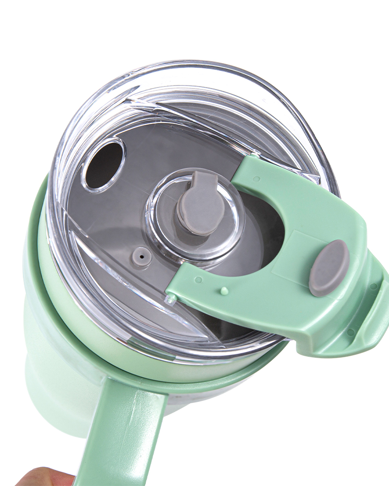 Taza de acero inoxidable para coche con tapa abatible y paja y asa desmontable