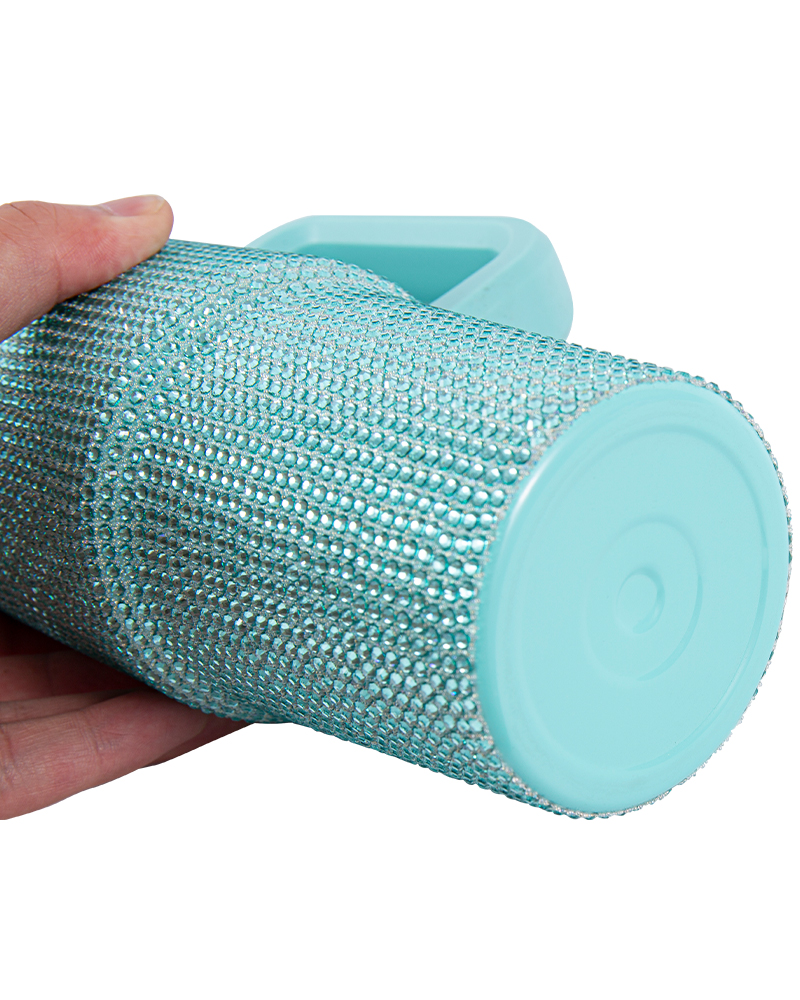 Taza de vacío para automóvil de acero inoxidable con incrustaciones de diamantes de imitación y asa que coincide con el color