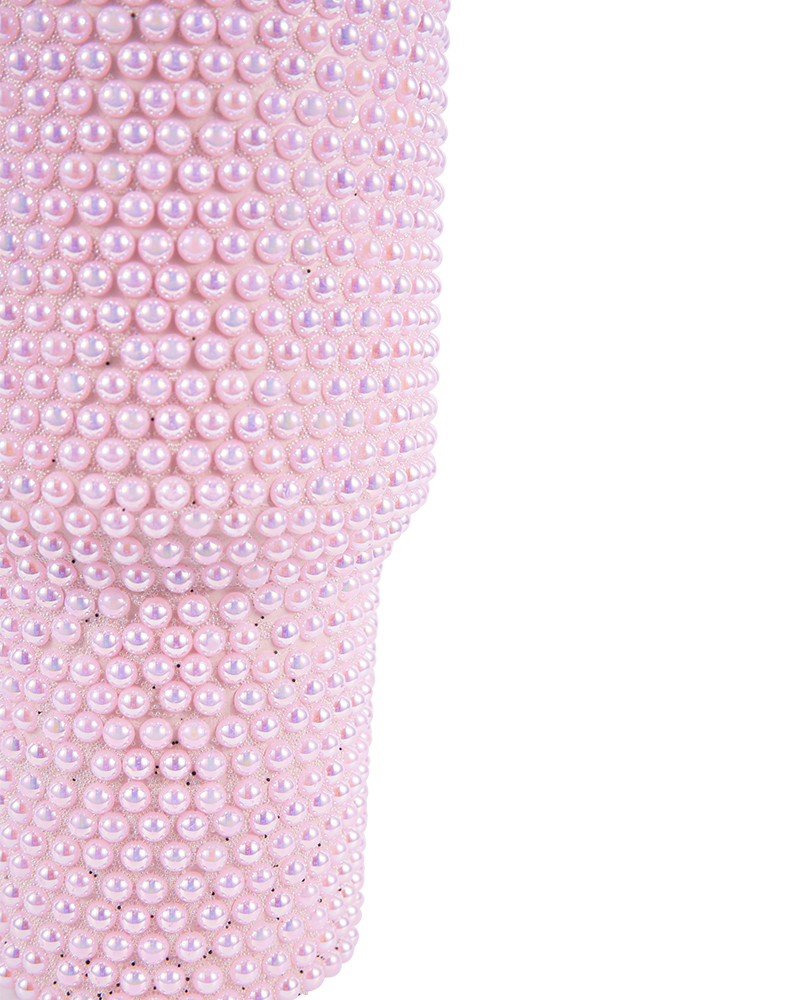 Taza de viaje para coche de acero inoxidable de gran capacidad adornada con perlas